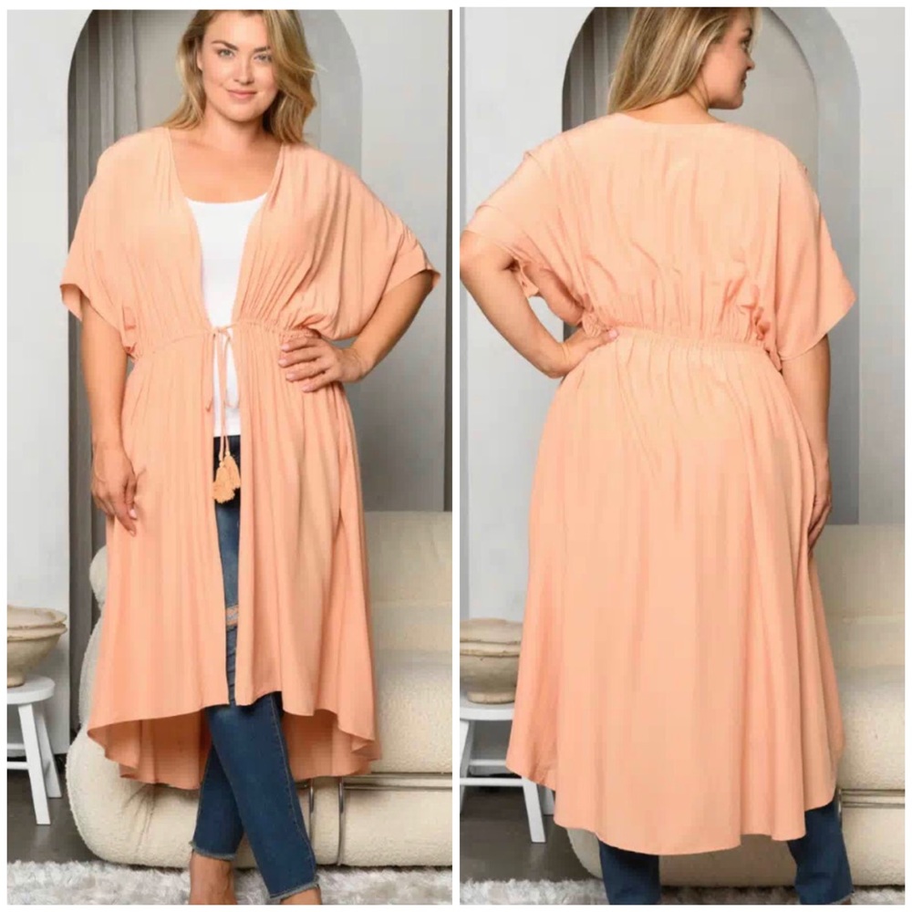 SHORT SLEEVE OPEN FRONT SELF TIE CARDIGAN